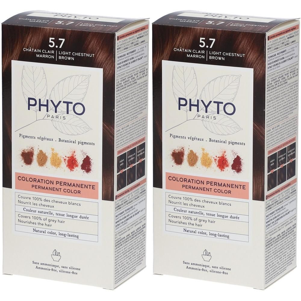 Twee dozen PHYTOCOLOR permanente haarkleuring 5.7 Lichtbruin.