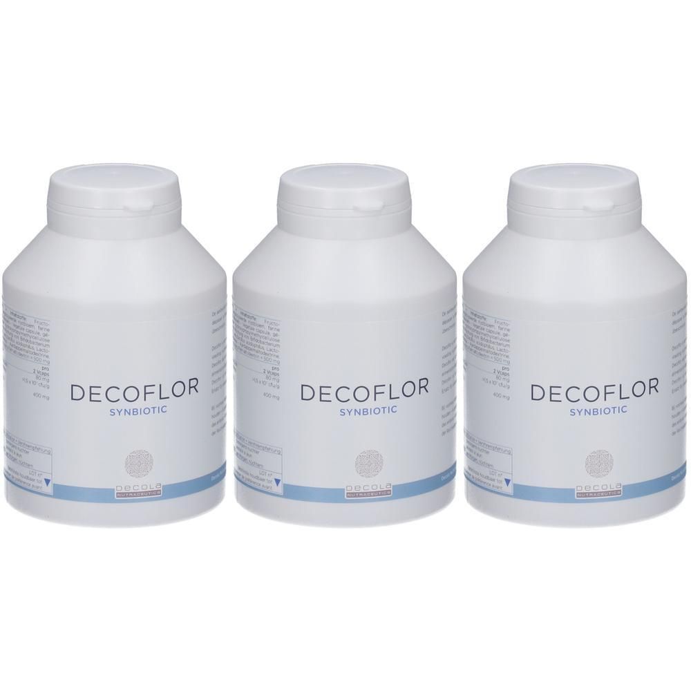 Drie witte containers met Decoflor Synbiotic etiketten.