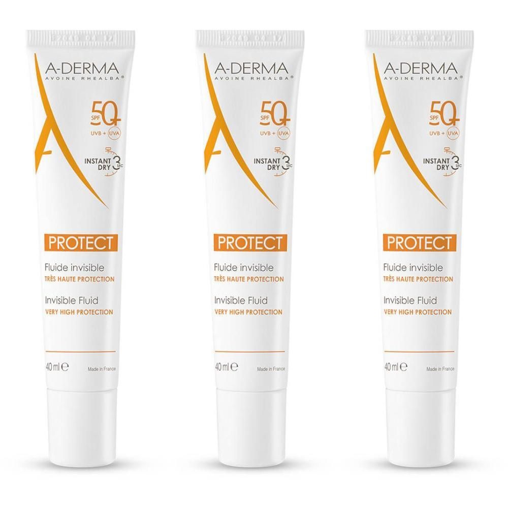 Trois tubes A-Derma Protect Fluide Invisible SPF50+ de 40ml.