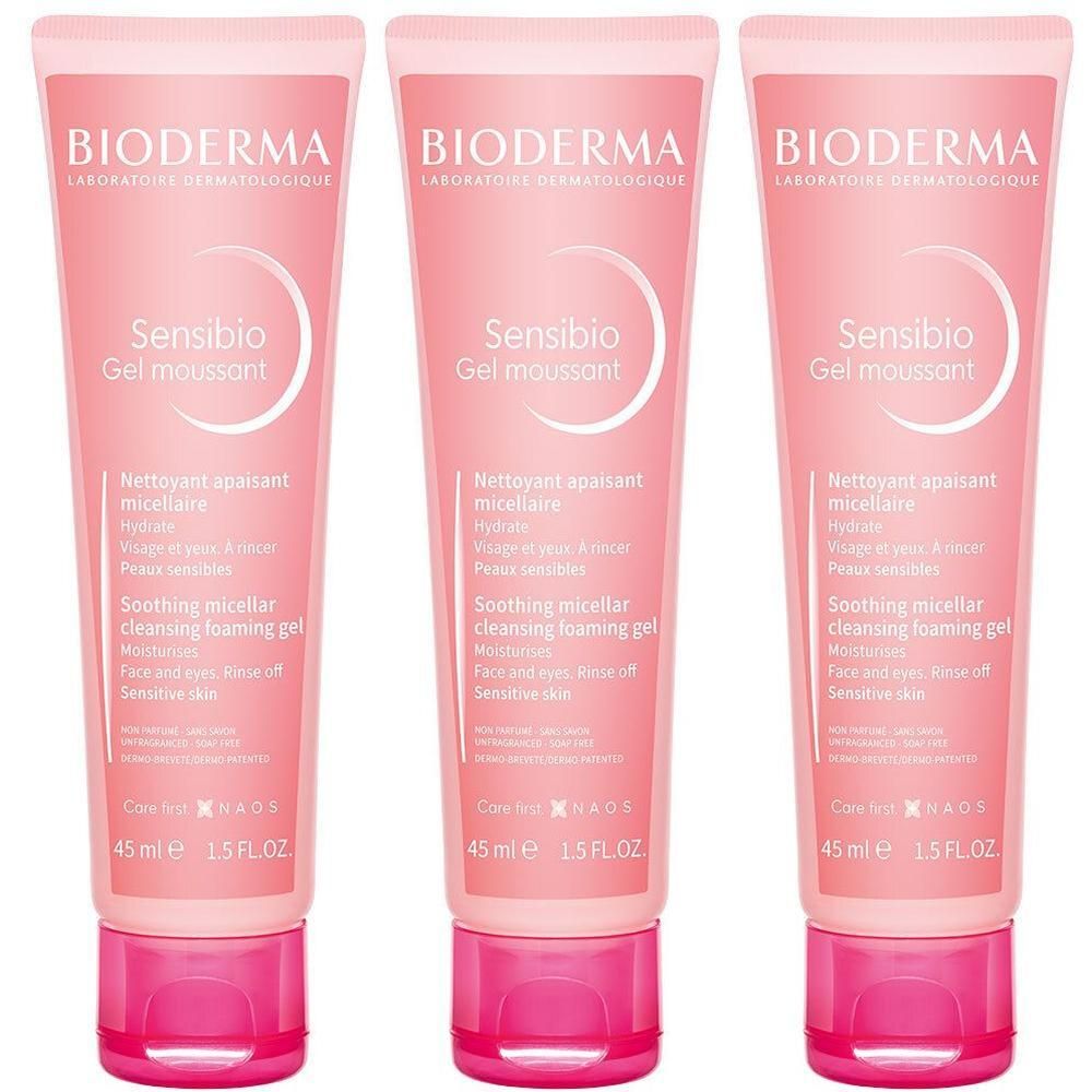 Drie tubes Bioderma Sensibio Gel Moussant, 45 ml.