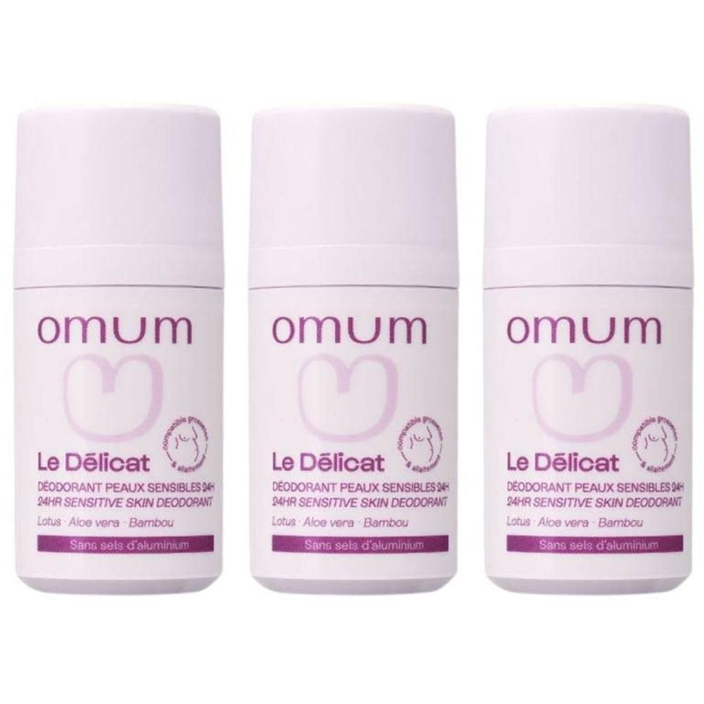Drie Omum Le Délicat deodorantflacons.