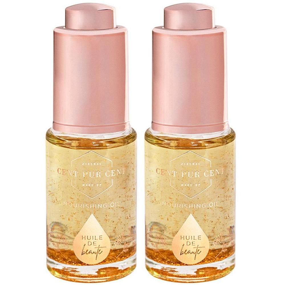 Deux flacons de Cent Pur Cent Huile de Beauté avec bouchon pipette.