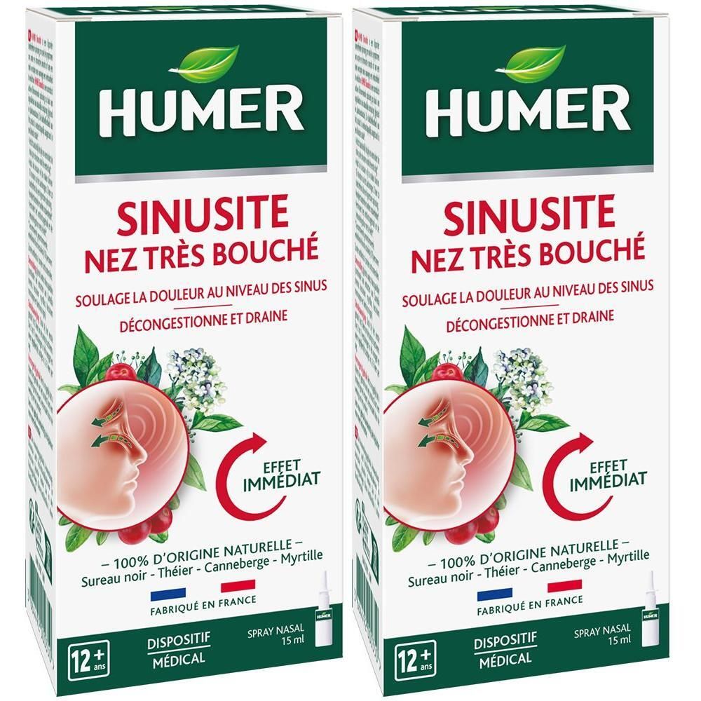 Twee verpakkingen Humer Neusspray bij verstopte neus. Flesjes van 15ml. Medisch hulpmiddel.