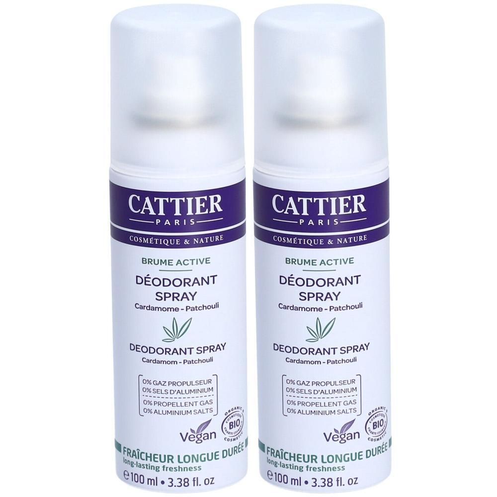 Twee Cattier Deodorant Sprays met Kardemom & Patchouli, 100ml.