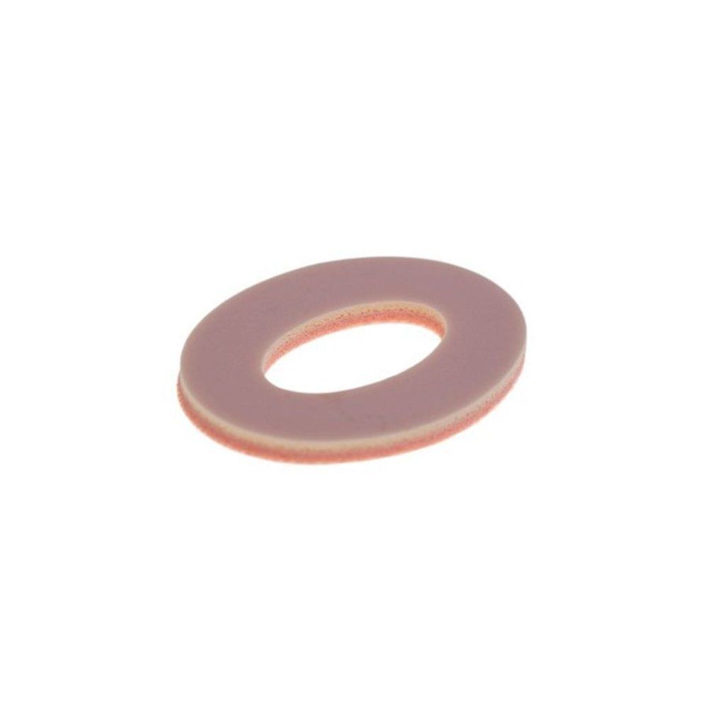 Protecteur ovale rose en mousse pour oignon, avec un trou au centre.
