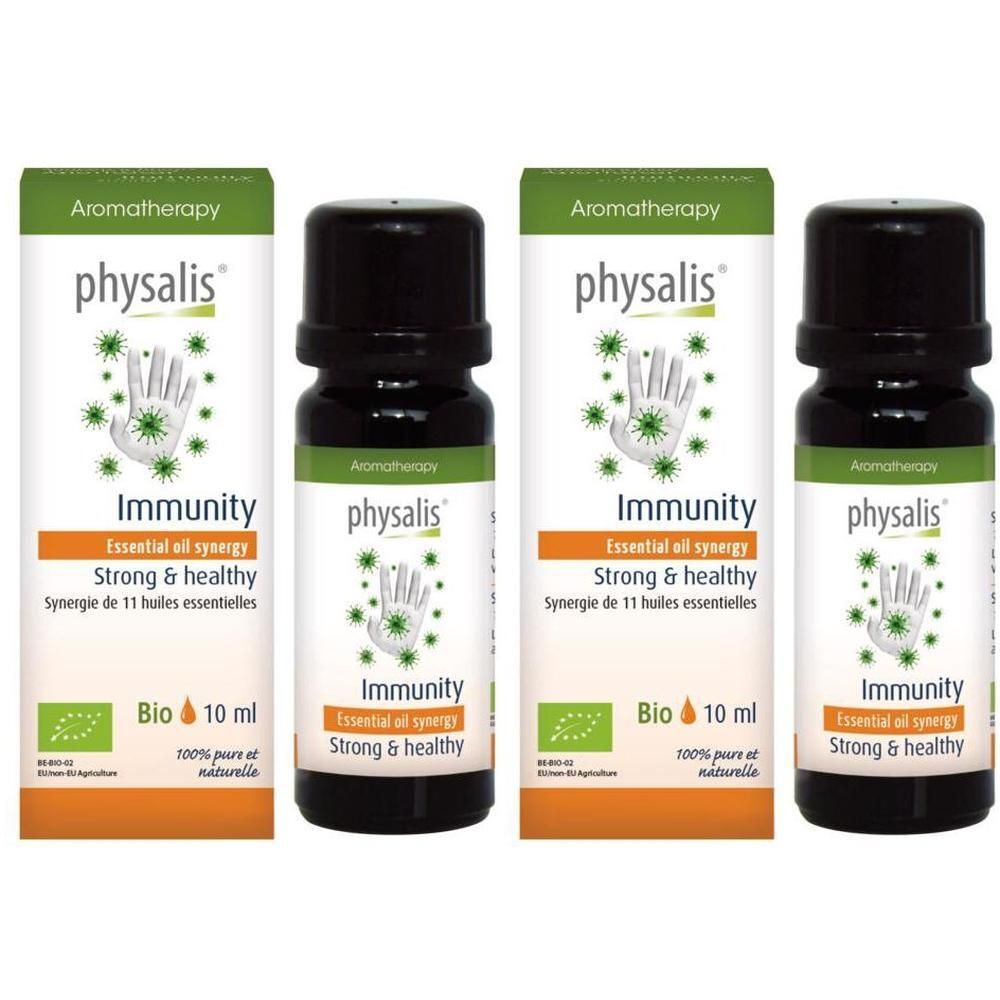 Synergie Huile Essentielle Physalis Immunity, flacon et emballage de 10 ml.