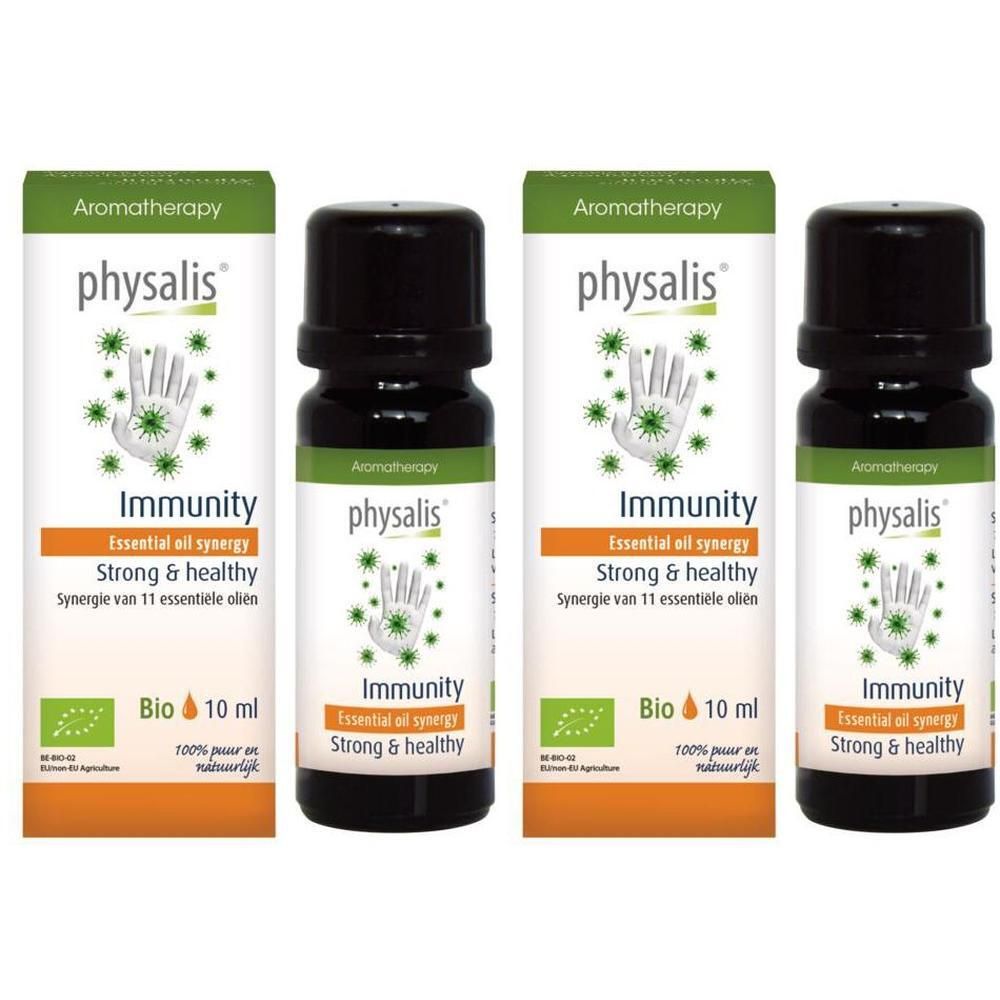 Physalis Immunity etherische olie synergie, flesje en verpakking van 10 ml.
