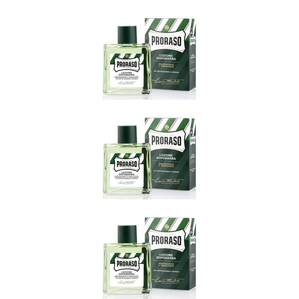 Lotion après-rasage Proraso en flacon de verre avec pompe et boîte.