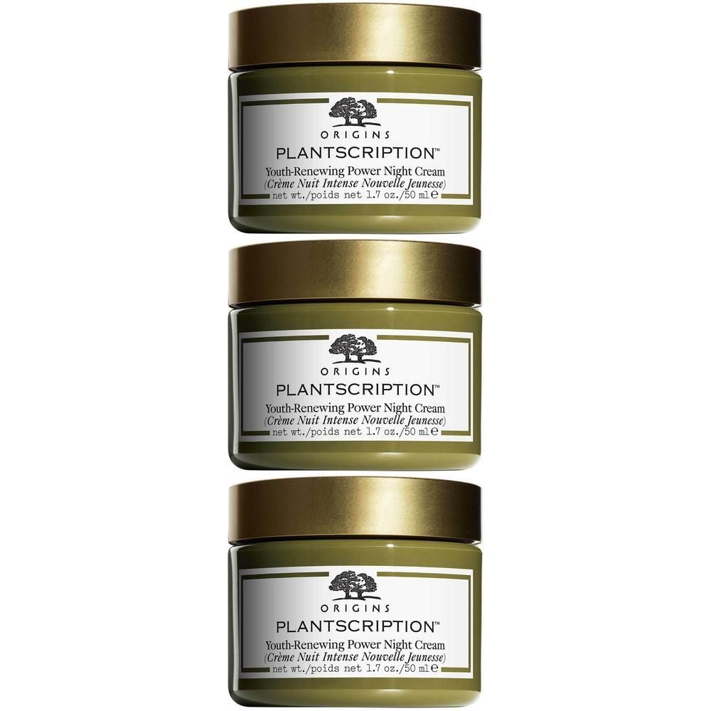 Trois pots de Crème Nuit Intense Nouvelle Jeunesse Origins Plantscription™.