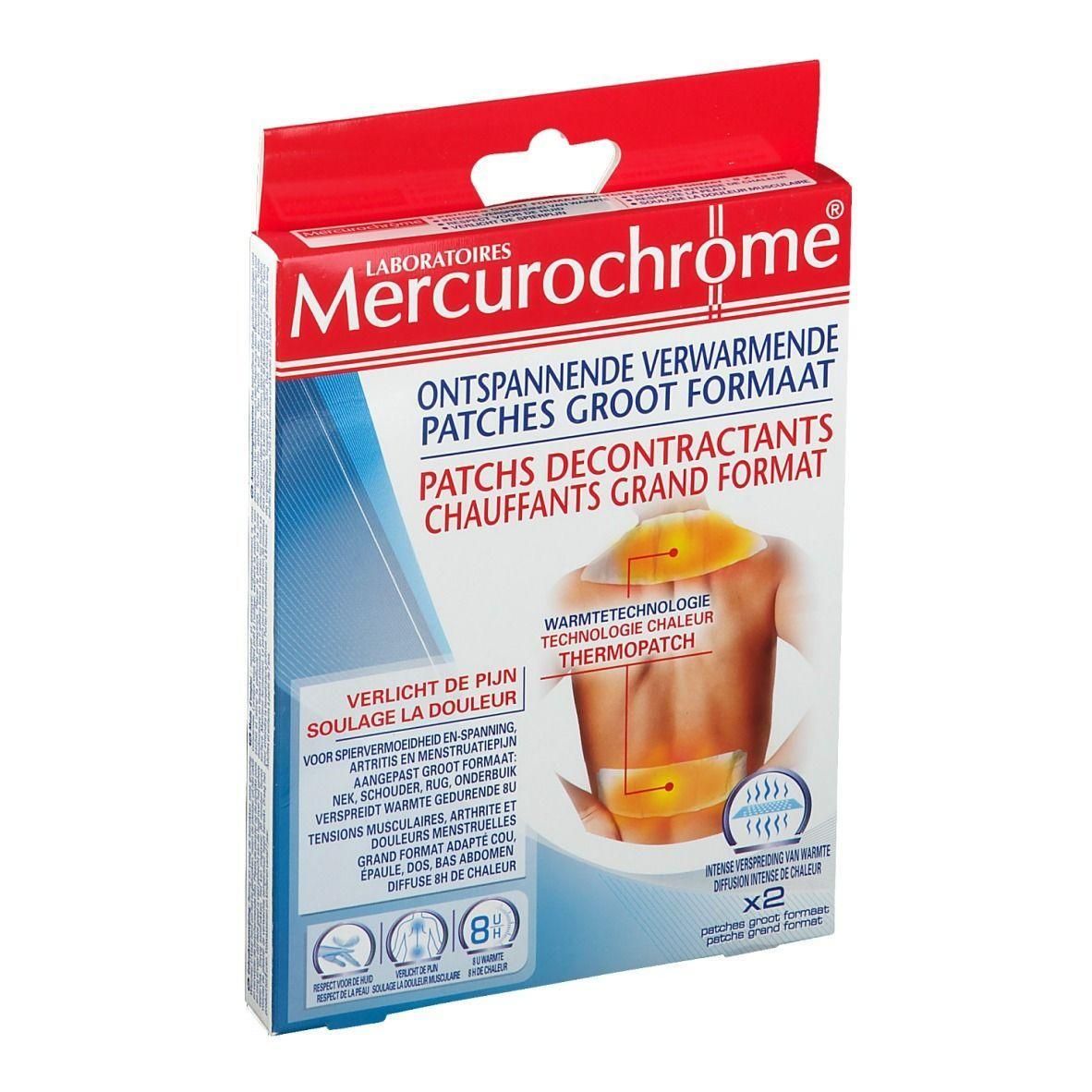 Mercurochrome Ontspannende Verwarmende Pleisters, groot formaat, 2 pleisters. Verwarmingstechnologie voor spieren en gewrichten.