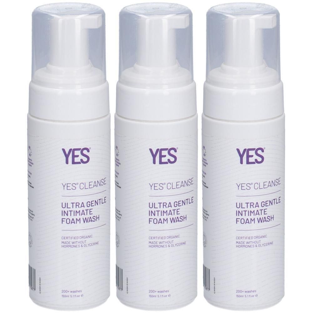 Drie flessen Yes Cleanse Ultra Gentle Intimate Foam Wash.