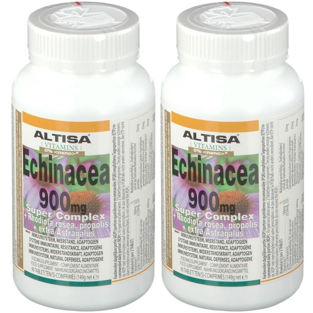 Deux flacons d'Altisa Echinacea 900mg Super Complex, complément alimentaire.