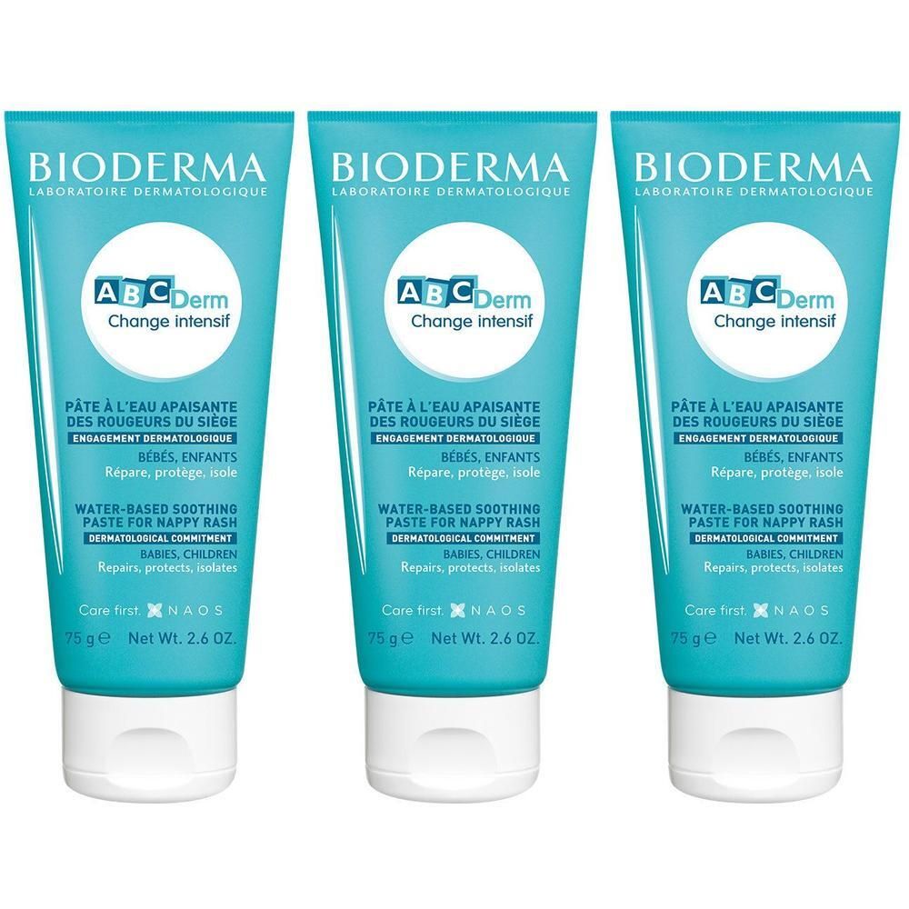 Trois tubes de pâte Bioderma ABCDerm Change Intensif, 75g.