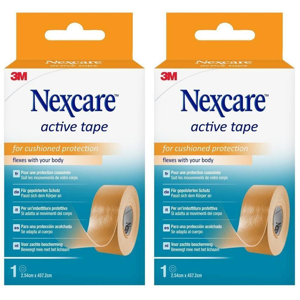 Deux paquets de Nexcare Active Tape, 2,54 cm x 4,57 m, beige.