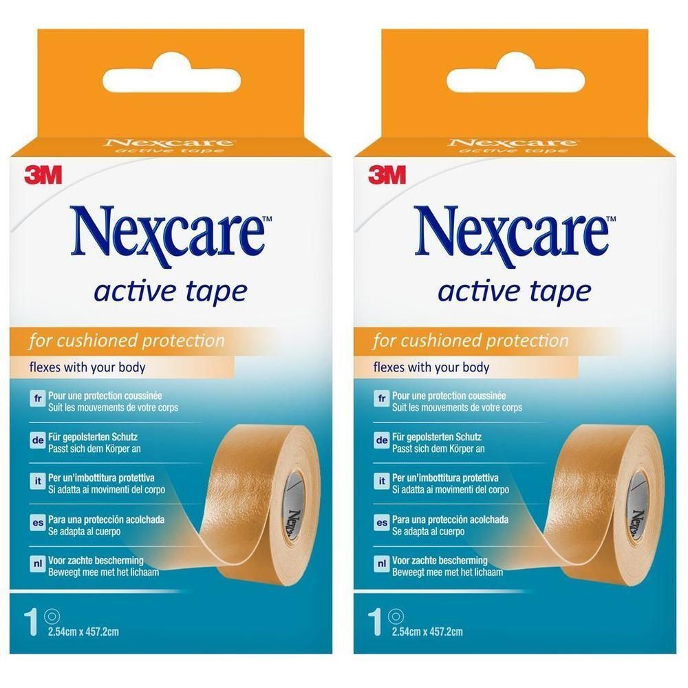 Twee pakken Nexcare Active Tape, 2,54 cm x 4,57 m, beige.
