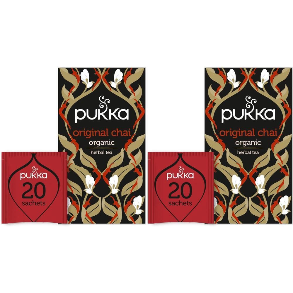 Twee pakken Pukka Original Chai biologische kruidenthee met elk 20 zakjes.