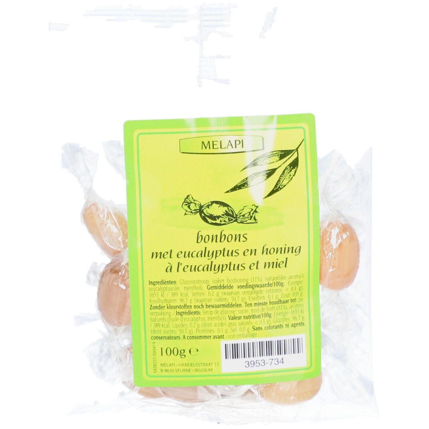 Melapi Bonbons à l'eucalyptus et miel, 100g.