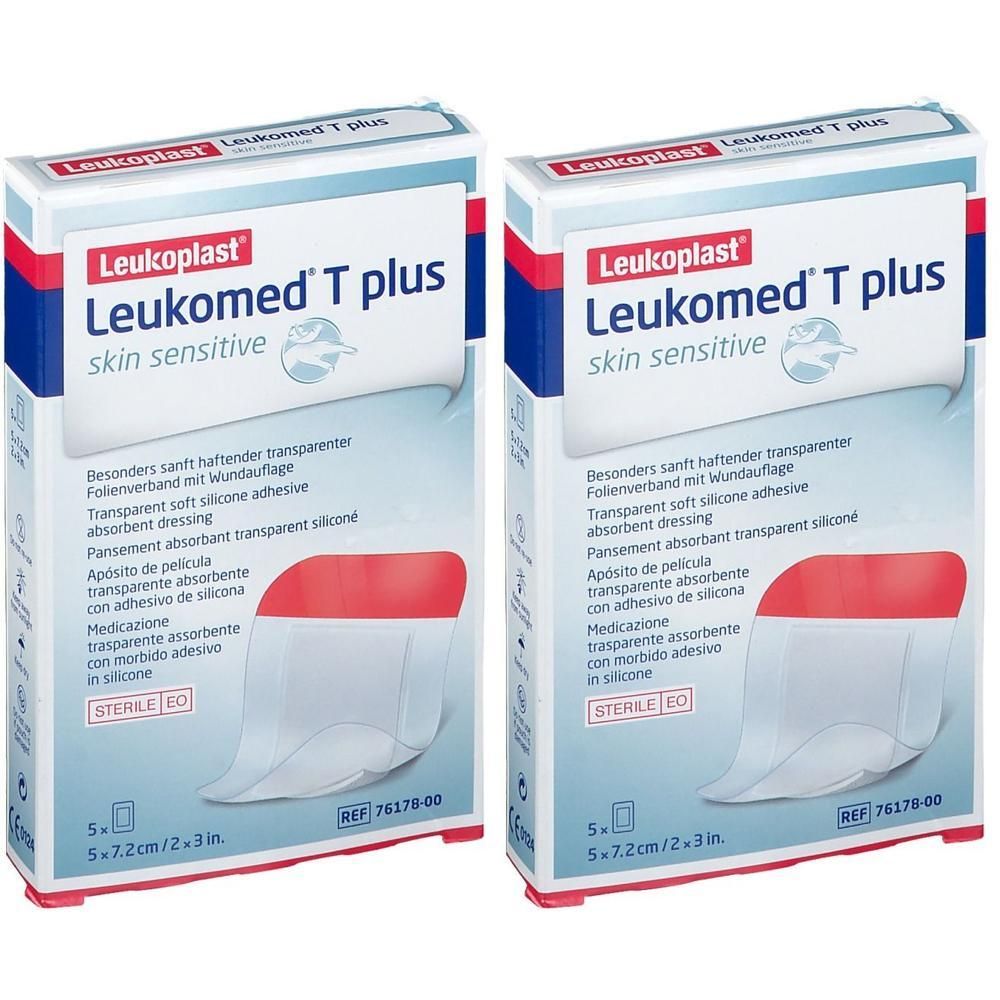 Twee pakken Leukomed T plus huidvriendelijk verband, 5x7,2cm.