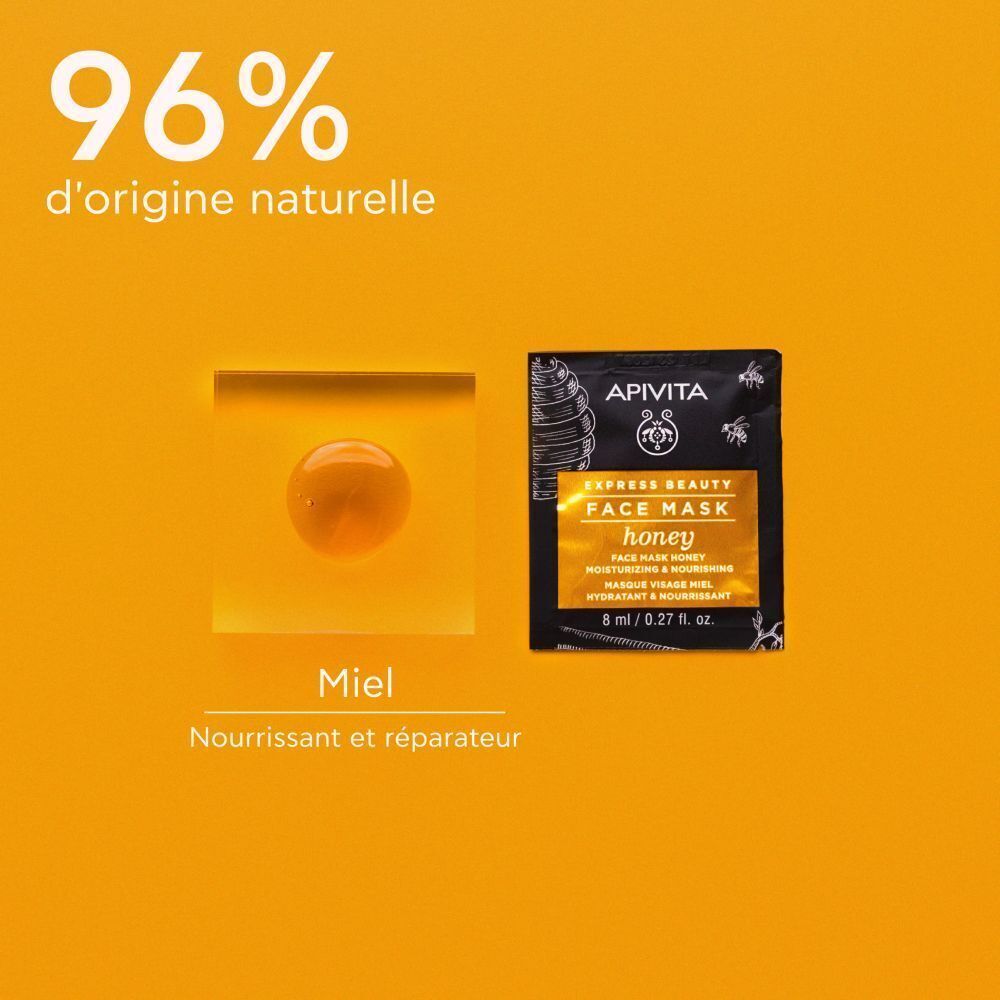 Masque facial Apivita Express Beauty au miel et texture miel.
