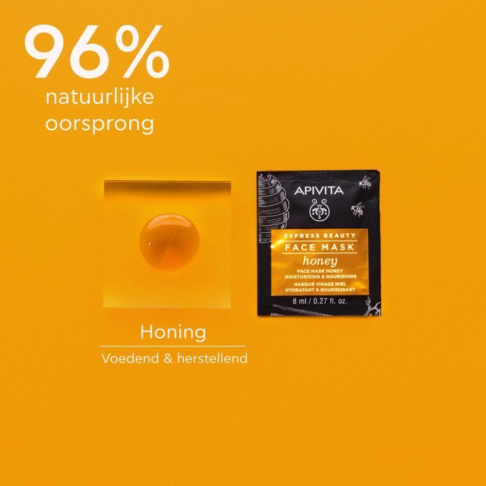 Apivita Express Beauty Honing Gezichtsmasker en honingtextuur.