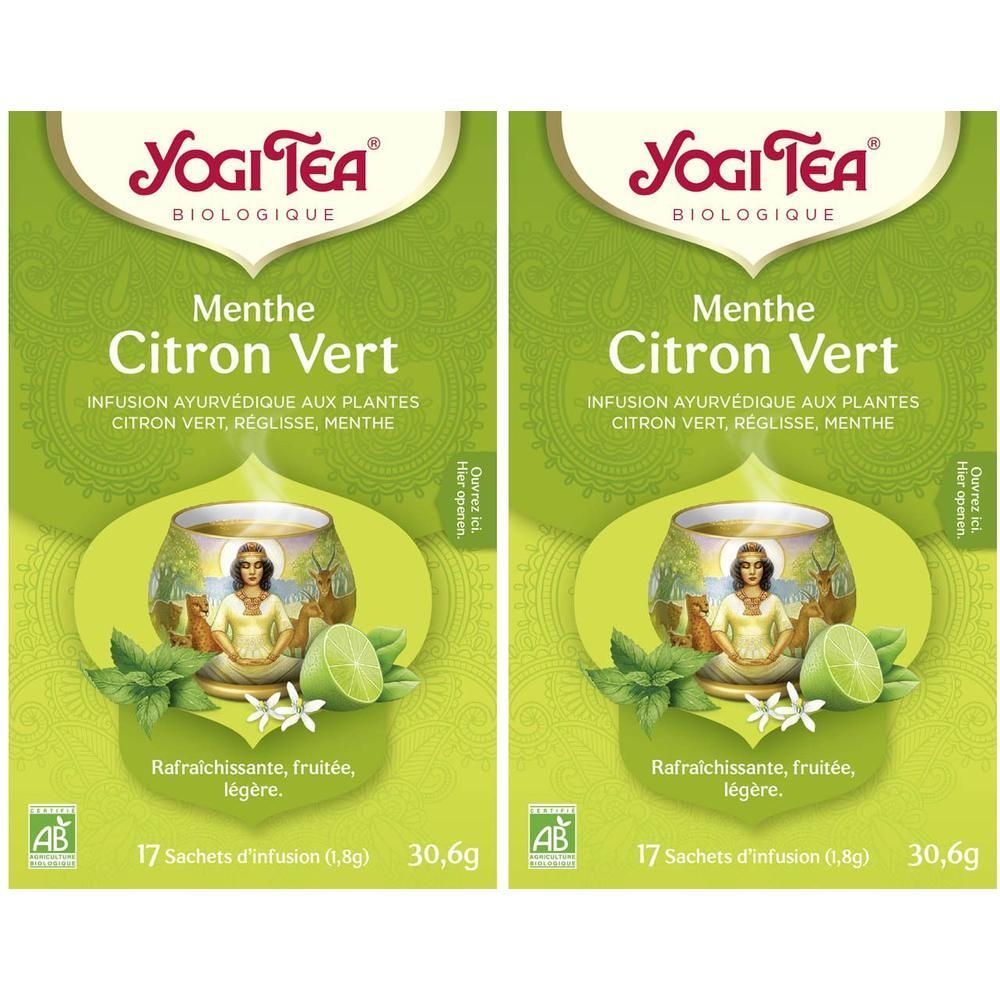 Yogi Tea Bio Menthe Citron Vert, paquet de 17 sachets d'infusion.