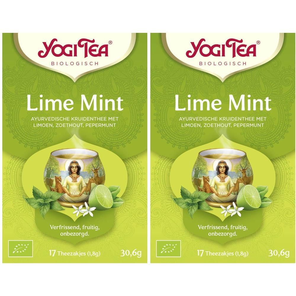 Yogi Tea Bio Munt Citroen Thee verpakking met 17 zakjes.