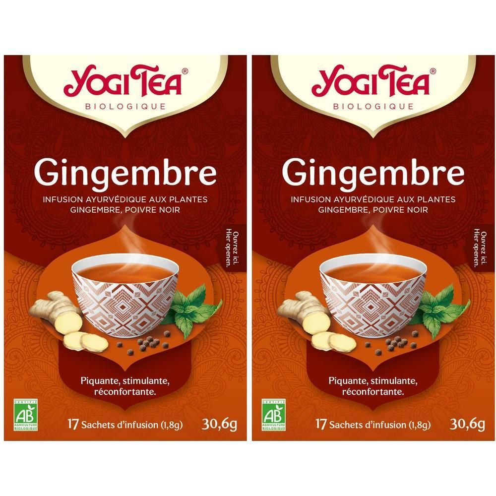 Yogi Tea Gingembre: 17 sachets de thé infusion ayurvédique aux plantes gingembre, poivre noir. Bio.