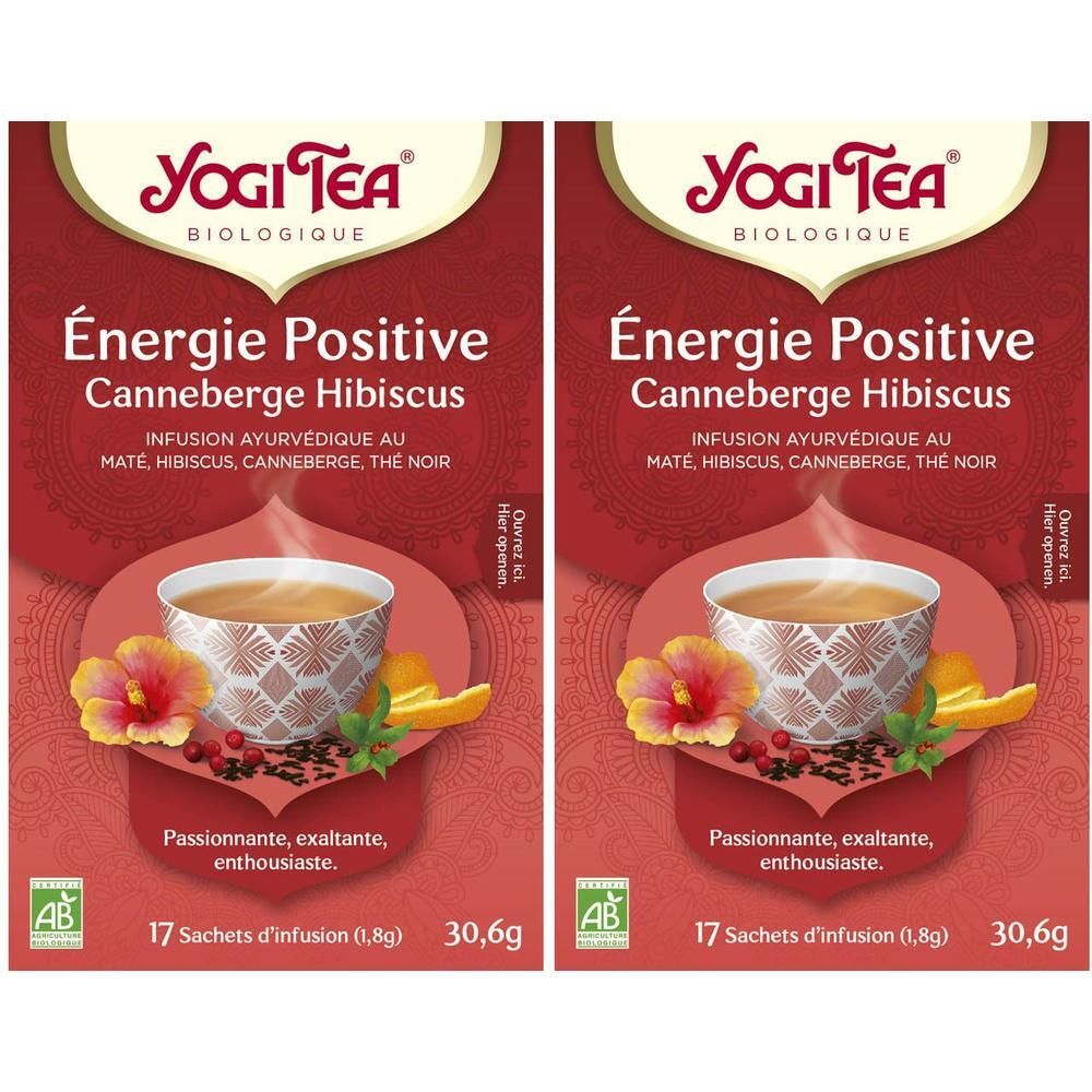 Yogi Tea Énergie Positive Canneberge Hibiscus Bio, 17 sachets.