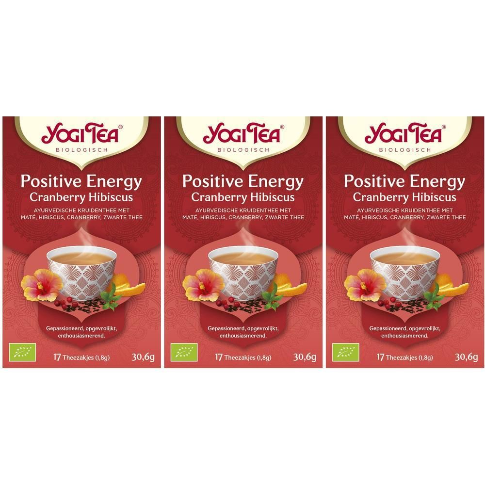Yogi Tea Positive Energy kruidenthee met hibiscus en cranberry. Doos met 17 theezakjes.