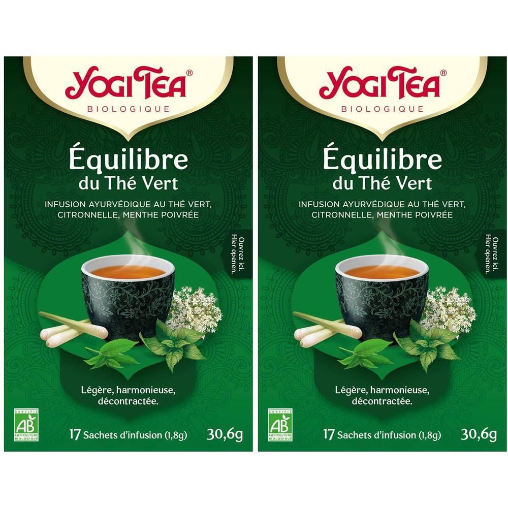 Yogi Tea Équilibre du Thé Vert Bio: 17 sachets d'infusion avec herbes et citronnelle.