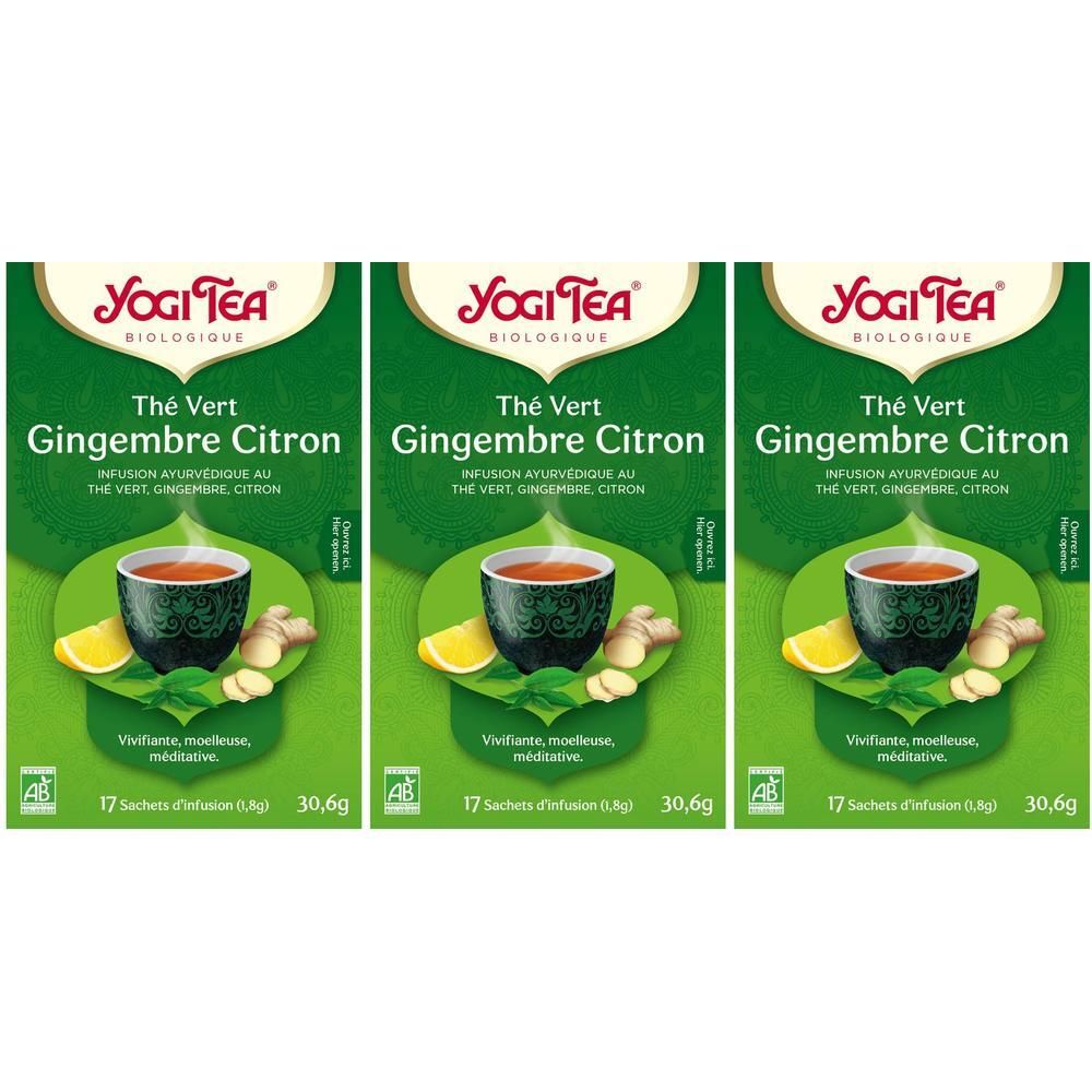 Yogi Tea Thé Vert Gingembre Citron, paquet de 17 sachets.