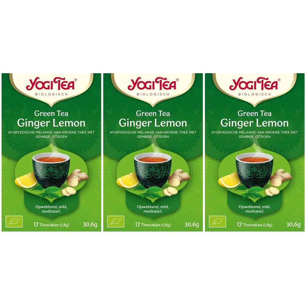 Yogi Tea Gember Citroen Groene Thee, verpakking van 17 theezakjes.