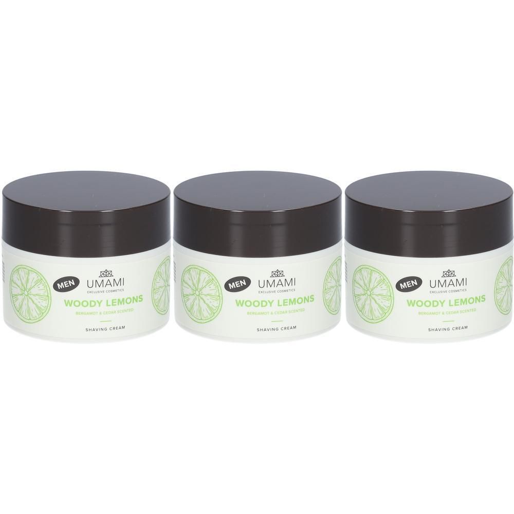 Trois pots de crème à raser parfumée Bergamote & Cèdre.