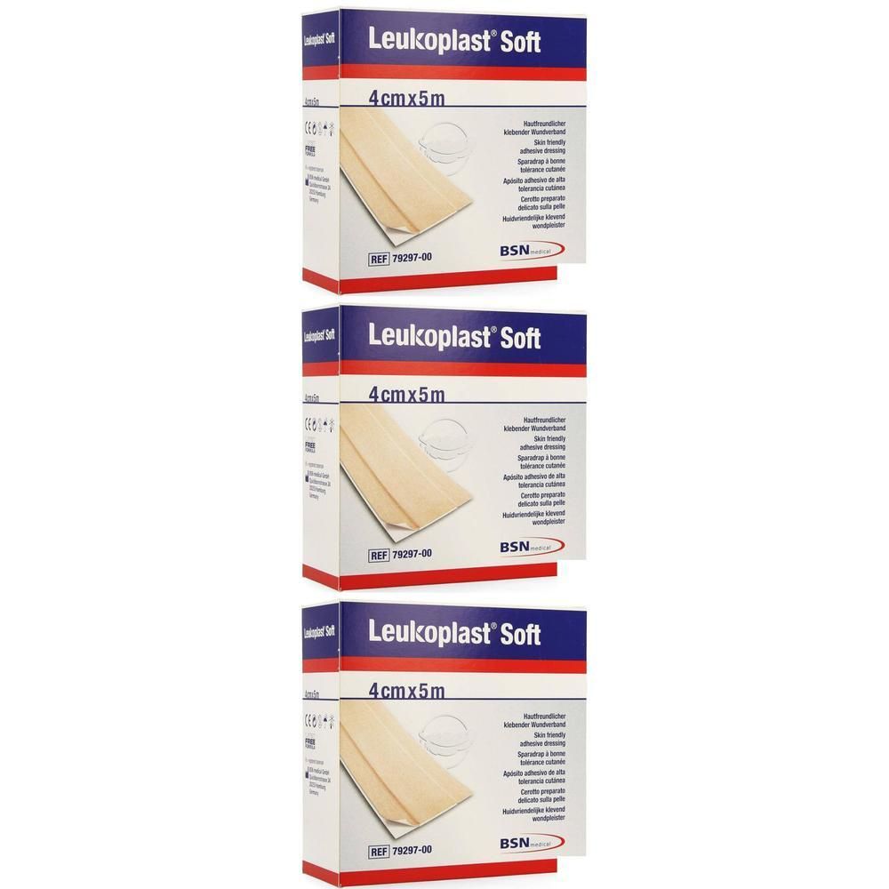Trois boîtes de Leukoplast® Soft bandage, 4 cm x 5 m.
