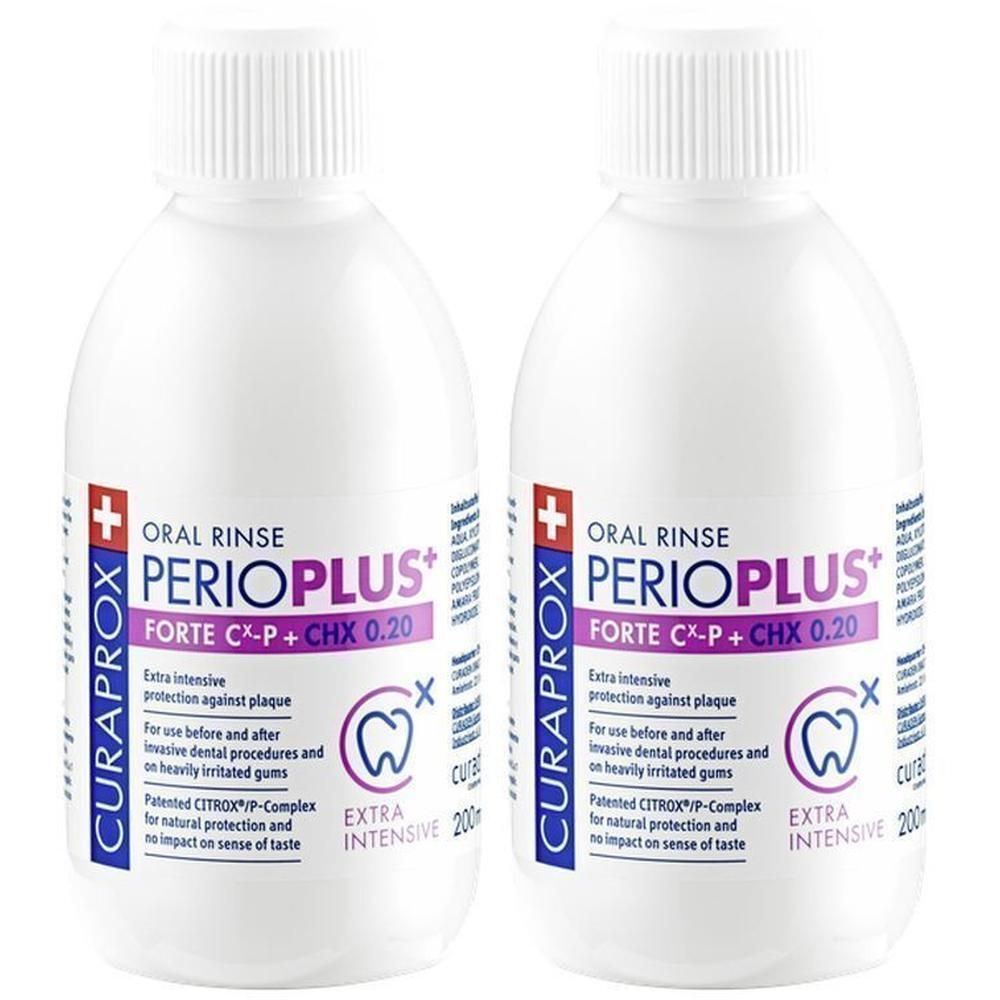 Twee flessen mondspoeling Curaprox Perio Plus+ Forte met CHX 0.20.