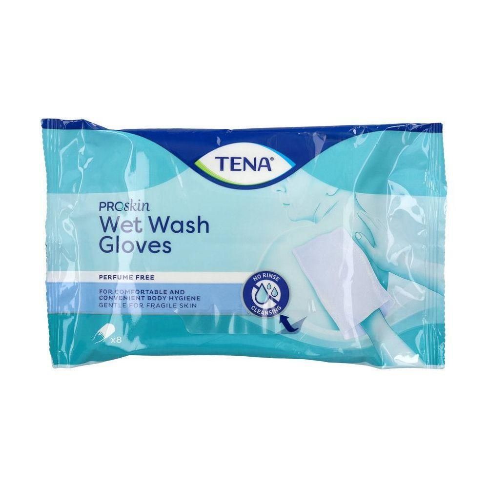 TENA ProSkin Wet Wash Gloves, sans parfum, pour une hygiène corporelle douce.