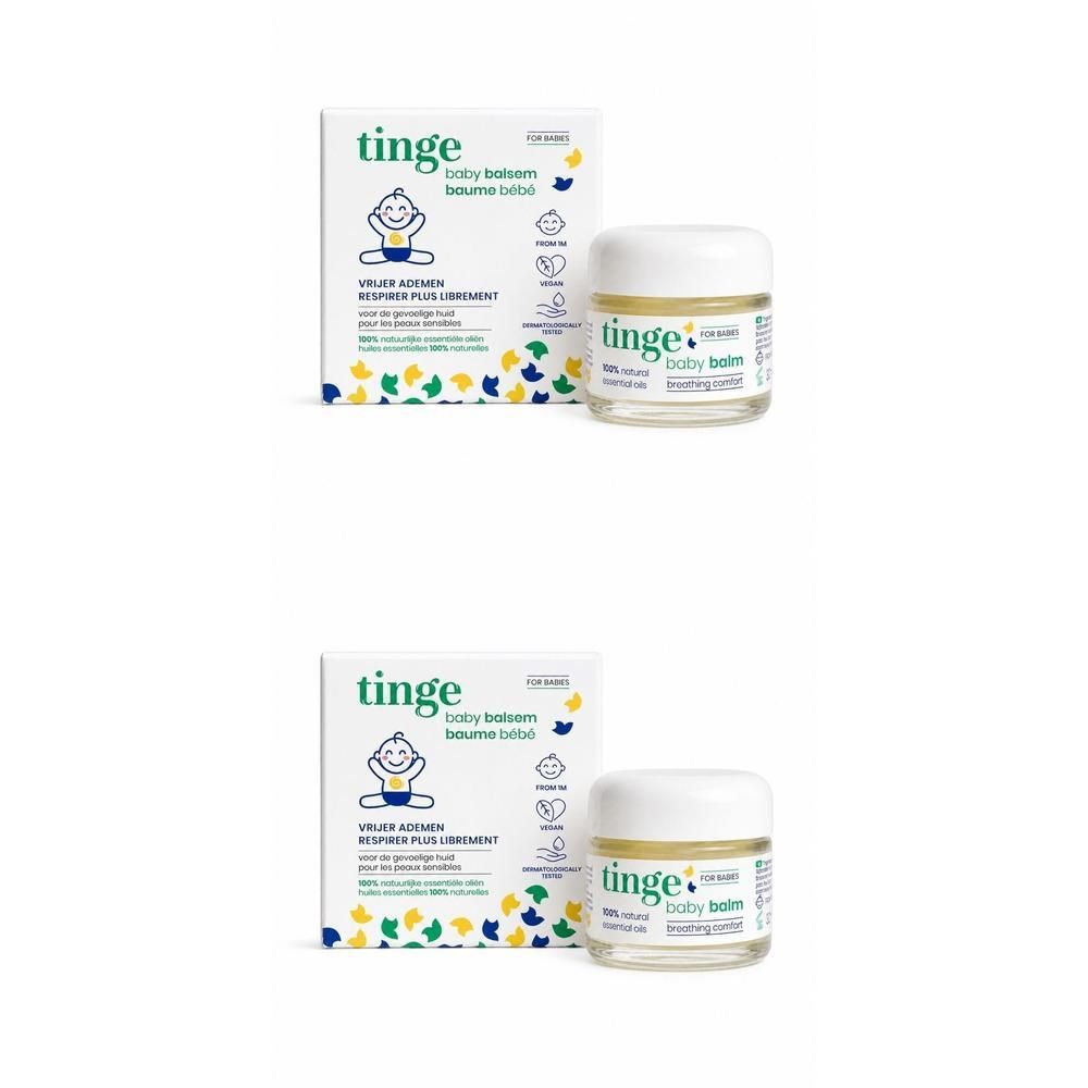 Tinge Baby Baume avec emballage. Pot en verre avec couvercle blanc.