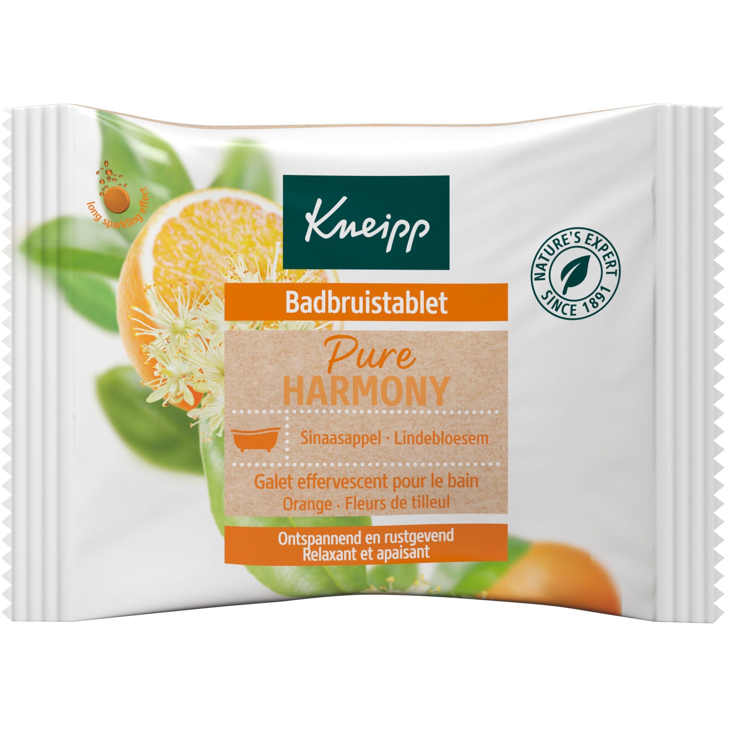 Comprimé effervescent Kneipp Pure Harmony à l'orange et à l'extrait de fleur de tilleul.
