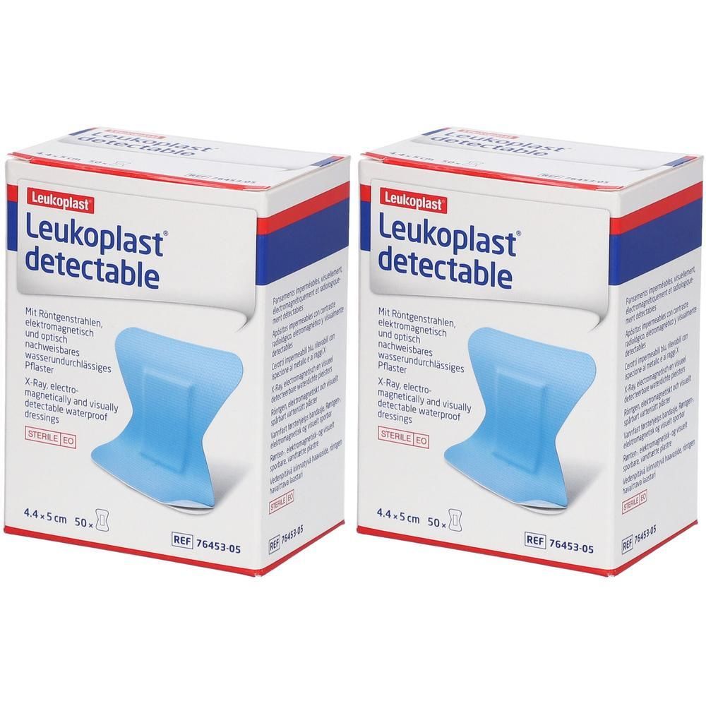 Twee pakken Leukoplast® Detectable vingerpleisters, 4,4 cm x 5 cm.