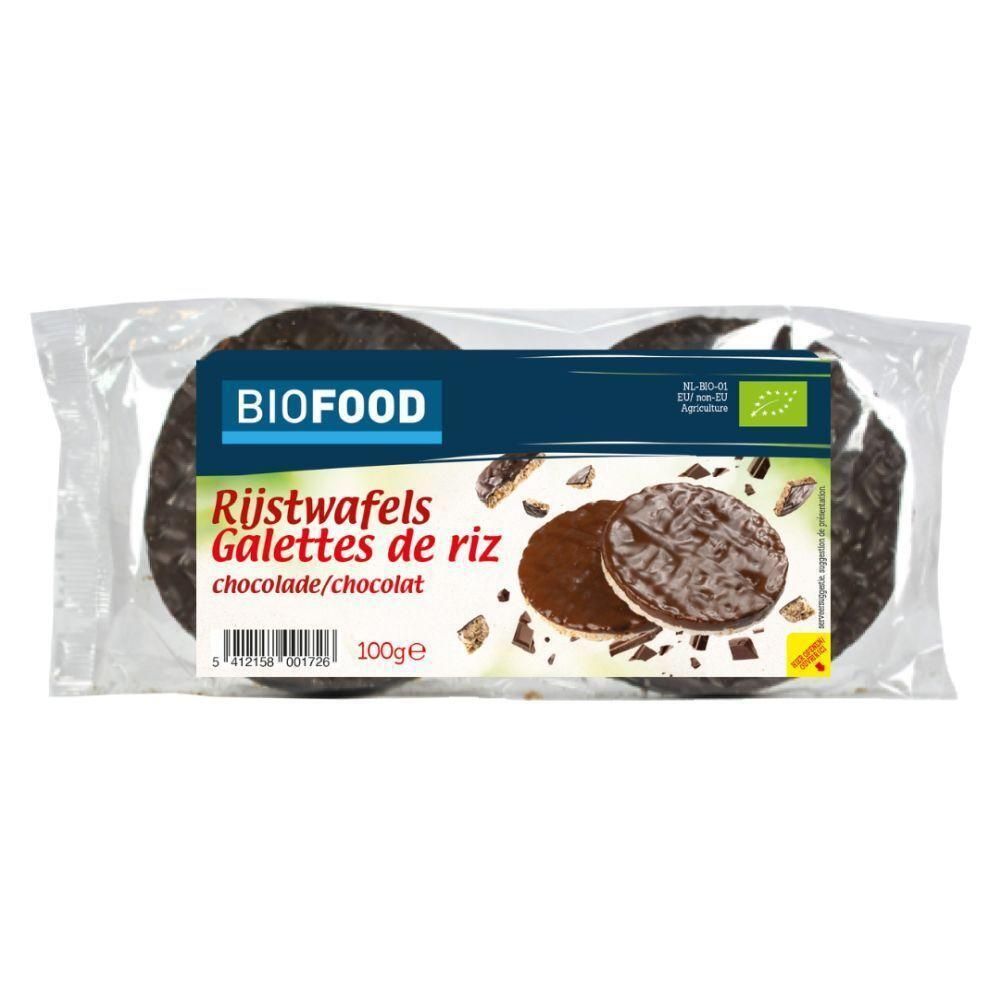 Biofood rijstwafels met chocolade, 100g.