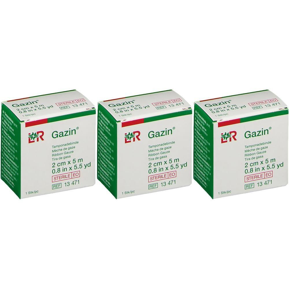 Drie dozen Gazin gaas, 2 cm x 5 m, steriel.