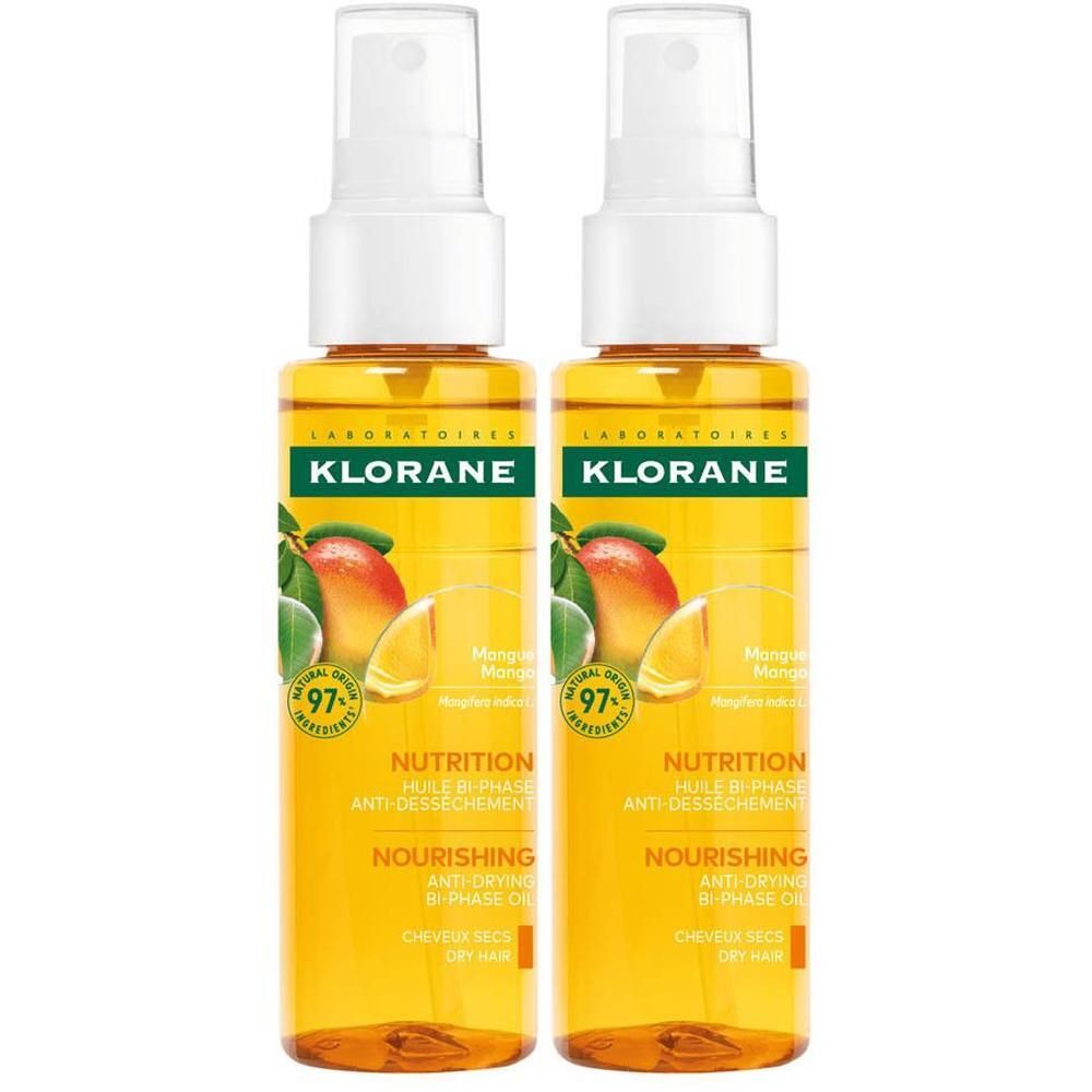 Twee flessen Klorane haarolie met mangoboter, 100ml.
