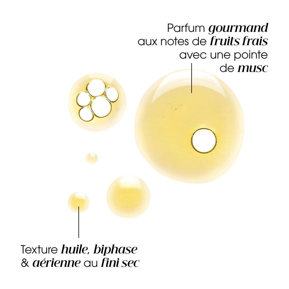 Gouttes de Klorane Mangue Huile Nutrition avec indications parfum et texture.