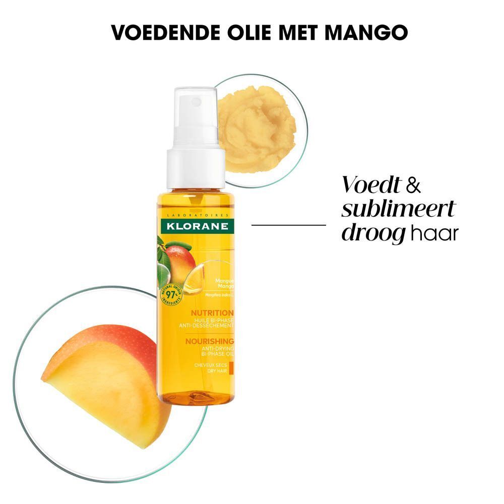 Drie Klorane haarolie flacons met mangoboter, 100ml.