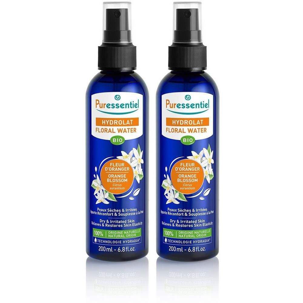 Deux flacons d'hydrolat de fleur d'oranger Bio Puressentiel, 200ml.