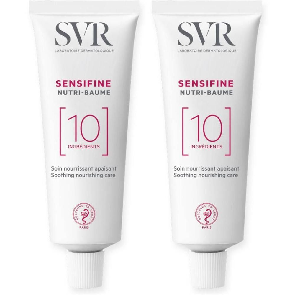 Twee SVR Sensifine Nutri-Baume tubes met 10 ingrediënten.