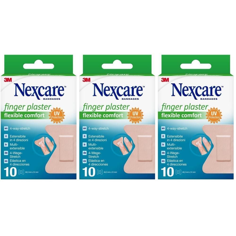 Drie pakken Nexcare vingerpleisters, 10 per pak.