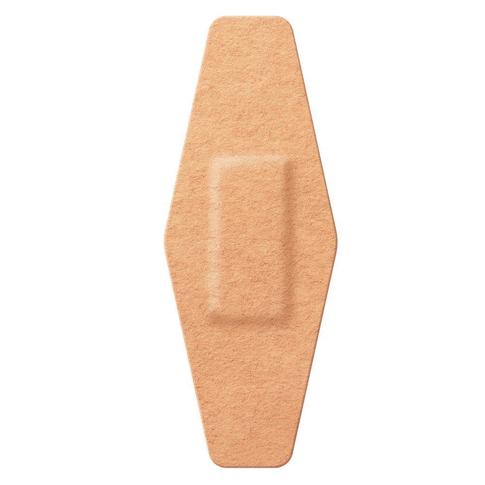 Un pansement Nexcare Ultra Stretch, de forme losange, couleur chair, avec un coussinet central.