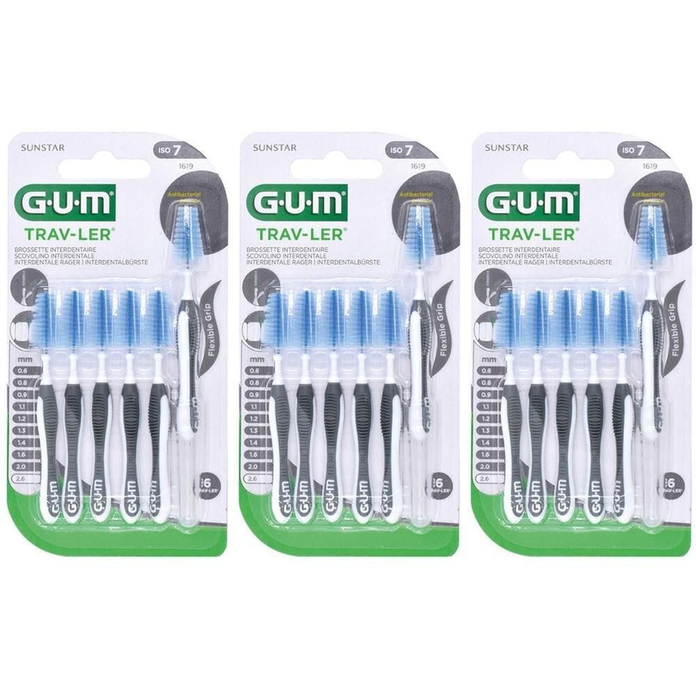 Verpakking van 6 GUM® TRAV-LER® interdentale borsteltjes, maat 7 (2,6 mm).
