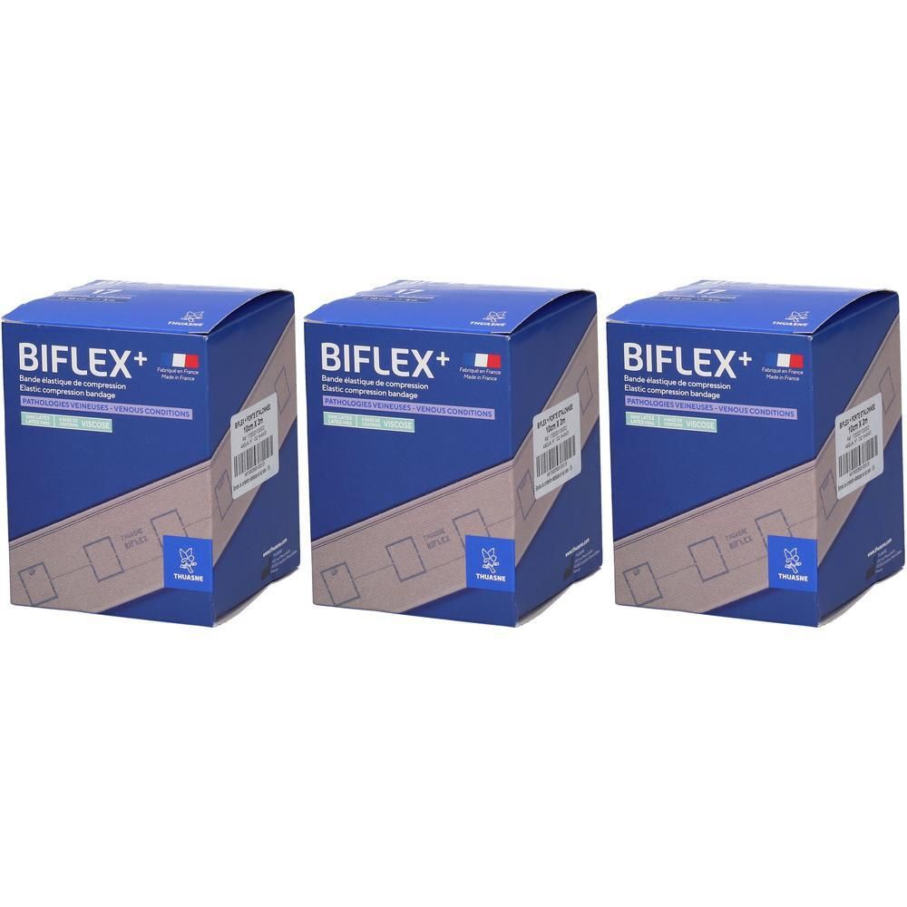 Drie verpakkingen BIFLEX+ elastisch compressieverband beige, 10cm x 3m.